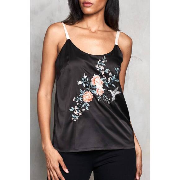 PAPARAZZI Tops - NEW PAPARAZZI satin embroidered camisole with adjustable straps in black